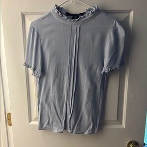 Twik Blue Puff Sleeve Blouse with Ruffled Mandarin Collar